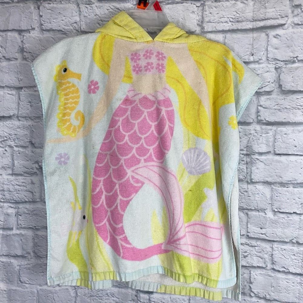 Mermaid terry cloth hooded pullover towel with open sides sz XS girls